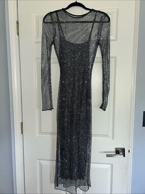 Black glitter Mesh Long Sleeve Dress XS